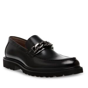 Steve Madden Black Chain-Trim Leather Loafers